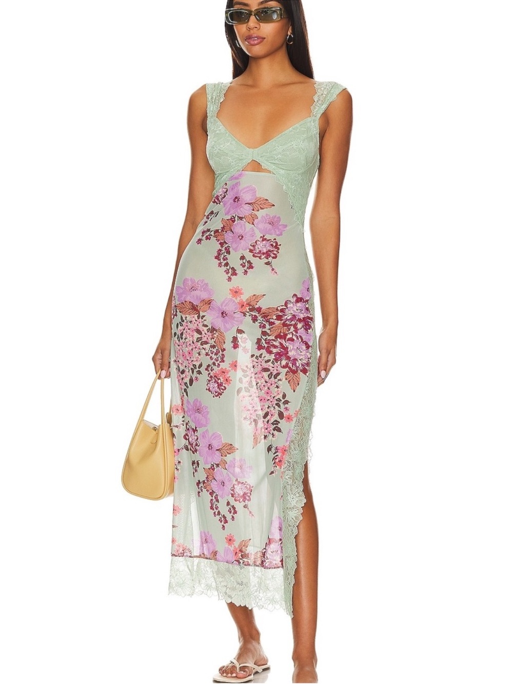 FP Suddenly Fine - Floral Lace-Trim Maxi Dress in Sage Green - Picture 2 of 4